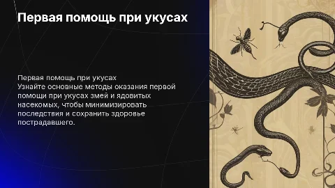 Первая помощь при укусах змей и ядовитых насекомых