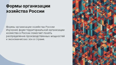 Формы территориальной организации хозяйства России