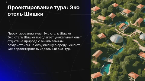 проектирование тура на примере эко отеля шишки