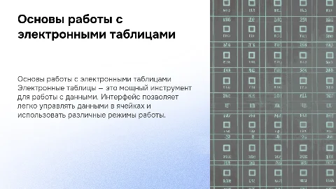 Основы работы с электронными таблицами: интерфейс и данные
