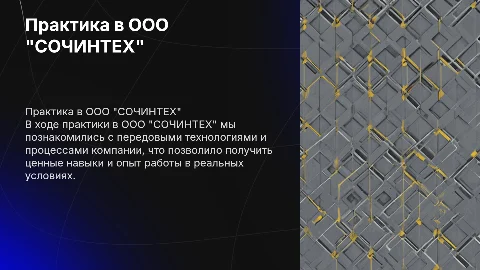 Прохождение практики в ООО "СОЧИНТЕХ"