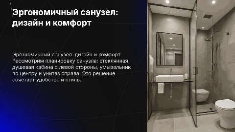 Эргономичный санузел: стеклянная душевая и умывальник