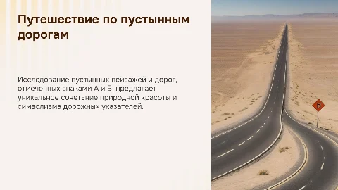Выступление на фоне пустыни со знаком А и дорогой со знаком Б