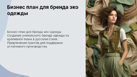 Бизнес план презентация проекта для грантов на эко одежду