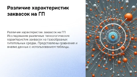 Различие технологических характеристик заквасок на ГП с таблицей
