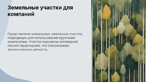 Презентация: Земельные участки для компаний и заповедные лесные