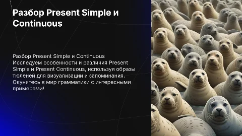 Разбор Present Simple и Present Continuous с тюленями