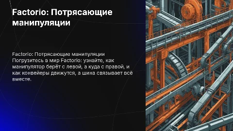 Презентация по игре Factorio: манипуляторы и конвейеры