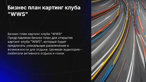 Бизнес план по картингу клуб "WWS"
