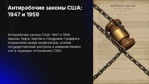 Антирабочее законодательство США: Законы Тафта-Хартли (1947) и Лэндрама-Гриффита (1959)