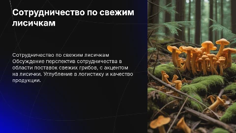 Презентация сотрудничества по свежим грибам и лисичкам