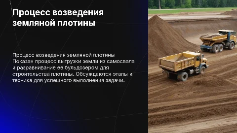 Строительный процесс: возведение земляной плотины и дамбы