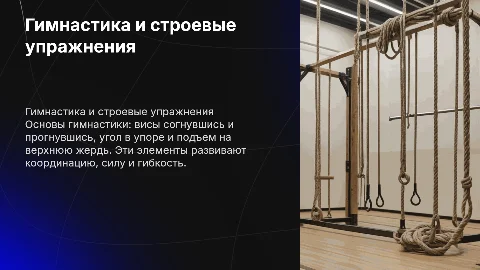 Гимнастика и строевые упражнения: висы и подъем на жердь