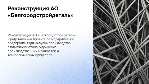 Реконструкция АО «Белгородстройдеталь»: производство сталифибробетона