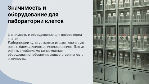 Обоснование значимости лаборатории культур клеток и оборудование