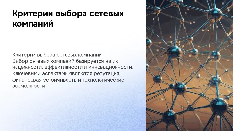 Главный критерии отбора сетевых компаний