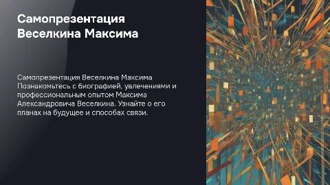 Самопрезентация Максима Веселкина: биография и опыт