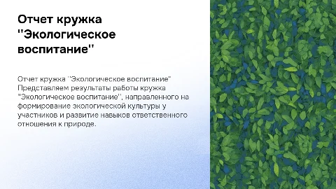 Отчет по деятельности кружка "Экологическое воспитание"