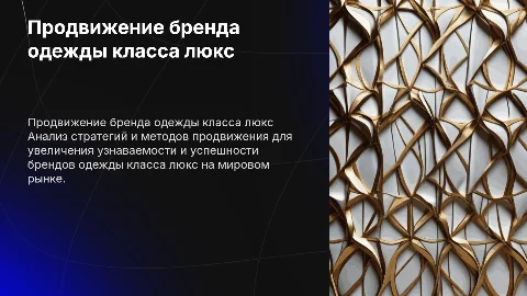 компания по продвижения бренда одежды класса люкс
