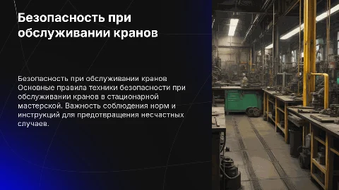 Техника безопасности при обслуживании кранов в мастерской