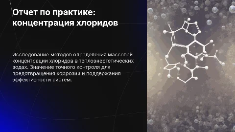 Презентация: Отчет по практике: массовая концентрация хлоридов в водах