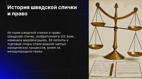История шведской спички и эту тему надо связать с юриспруденцией