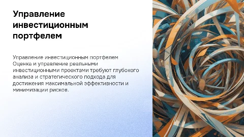Управление инвестиционным портфелем реальных проектов