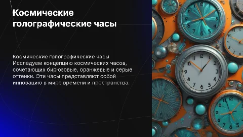 космические голографические часы бирюзовый, оранжевый и серый цвета