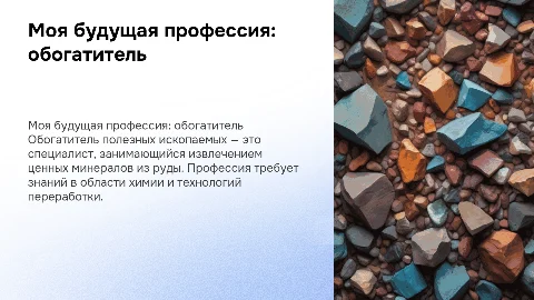 Моя будущая профессия: обогатитель полезных ископаемых