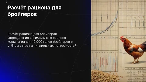 Расчёт рациона для бройлеров на 10000 голов: презентация