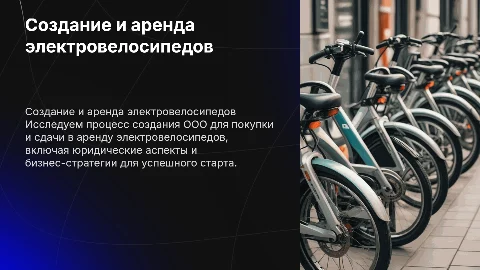 Создание ООО. Покупка и сдача в аренду электровелосипедов