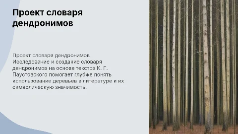 Проект словаря дендронимов (на основе текстов К. Г. Паустовского)