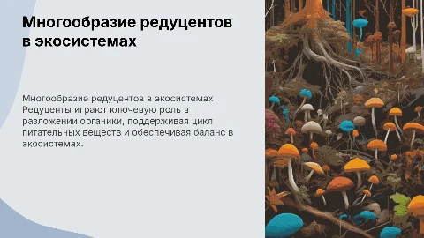 многообразие видов-редуцентов в экосистеме