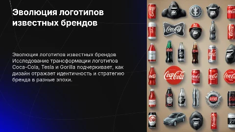 Эволюция логотипов известных брендов (Coca-Cola, Tesla, Gorilla)