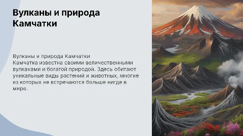 Вулканы Камчатки, а так же флора и фауна