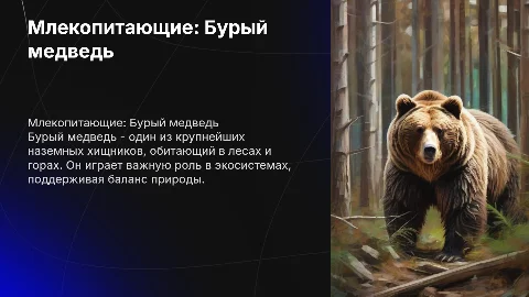 Тема презентации млекопитающие бурый медведь