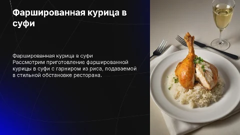 Фаршированная курица в суфи с гарниром из риса