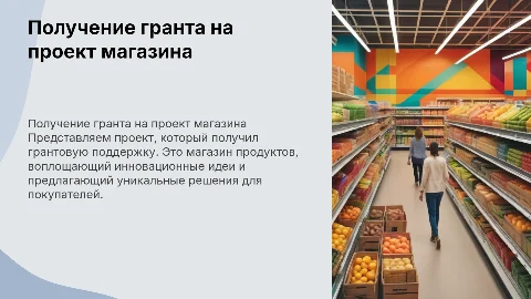 Презентация проекта магазина продуктов с грантовой поддержкой