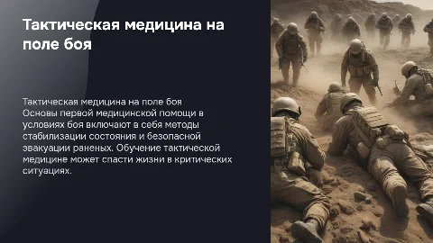 Первая медицинская помощь на поле боя: тактическая медицина