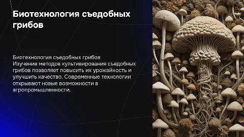 БИОТЕХНОЛОГИЯ РАЗМНОЖЕНИЯ СЬЕДОБНЫХ ГРИБОВ