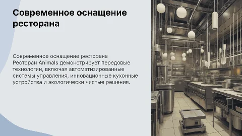 Современное техническое оснащение ресторана Animals