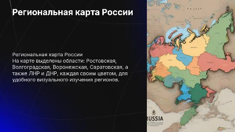 Карта России: Ростовская, Волгоградская, Воронежская области
