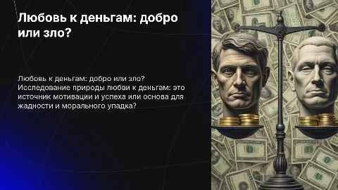 Презентация к реферату: Любовь к деньгам, добро или зло?