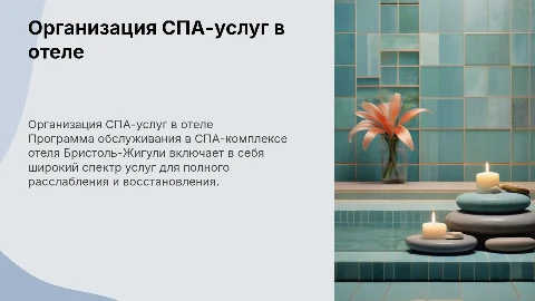 Составление программы обслуживания в СПА-комплексе отеля