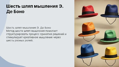 Презентация для тренинга по методу Э. Де Боно шесть шляп