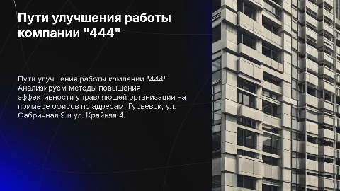 Пути совершенствования компании "444" в Гурьевске