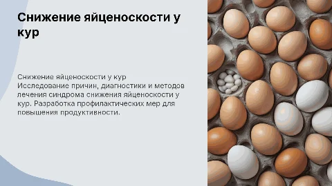 Исследования по этиологии и лечению синдрома снижения яйценоскости