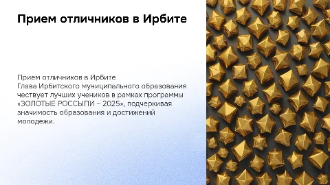 Прием отличников учебы в Ирбите: ЗОЛОТЫЕ РОССЫПИ – 2025