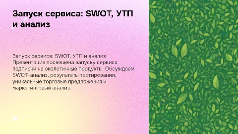 Запуск сервиса подписки на экологичные продукты: SWOT и анализ