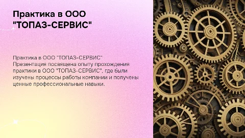 Опыт прохождения практики в ООО "ТОПАЗ-СЕРВИС"